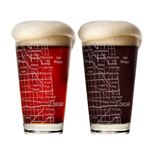 Chicago Etched Street Grid Beer Glasses Set of 2