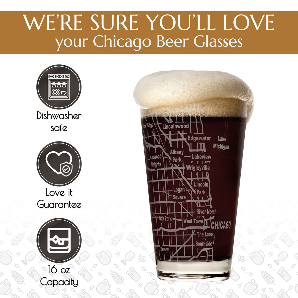 Chicago Etched Street Grid Beer Glasses