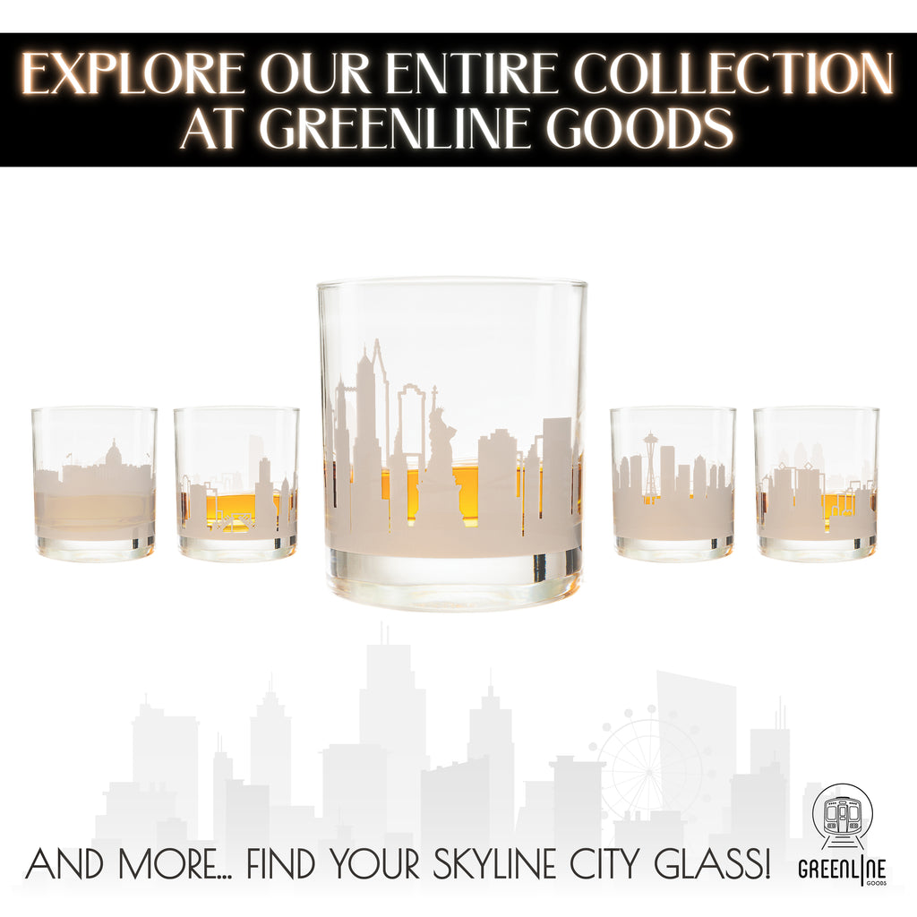 New York City Etched Skyline Whiskey Glasses