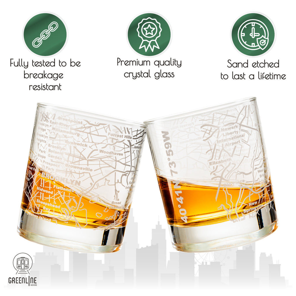 Brooklyn Etched Street Grid Whiskey Glasses