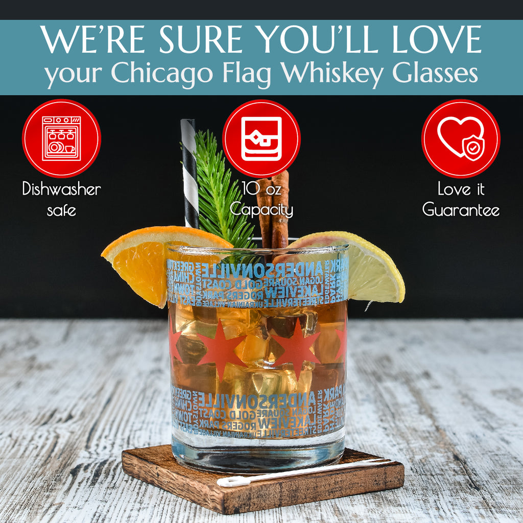 Chicago Flag & Neighborhoods Rocks Glasses