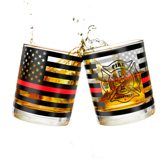 Thin Red Line Firefighter Whiskey Old Fashioned Glasses (Set of 2)