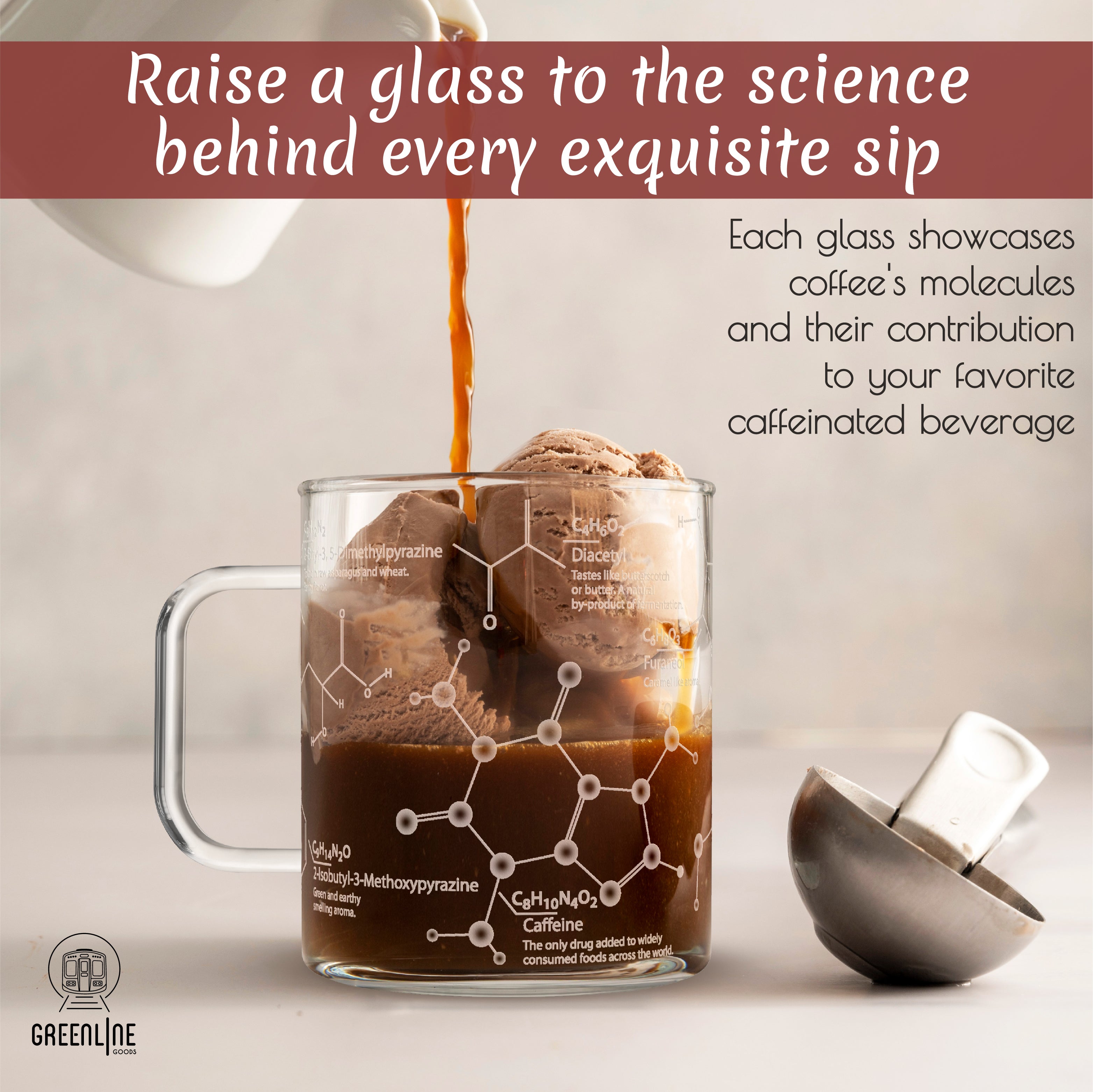 Coffee Study Glass Modern Glass Coffee Mug - 16 oz Tumbler Science of Coffee Glass (Set o