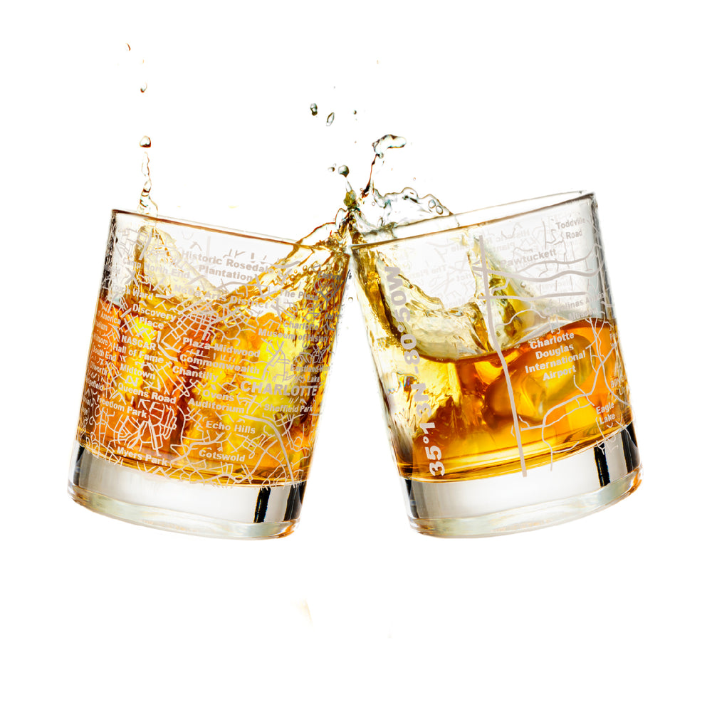 Charlotte City Etched Street Grid Whiskey Glasses