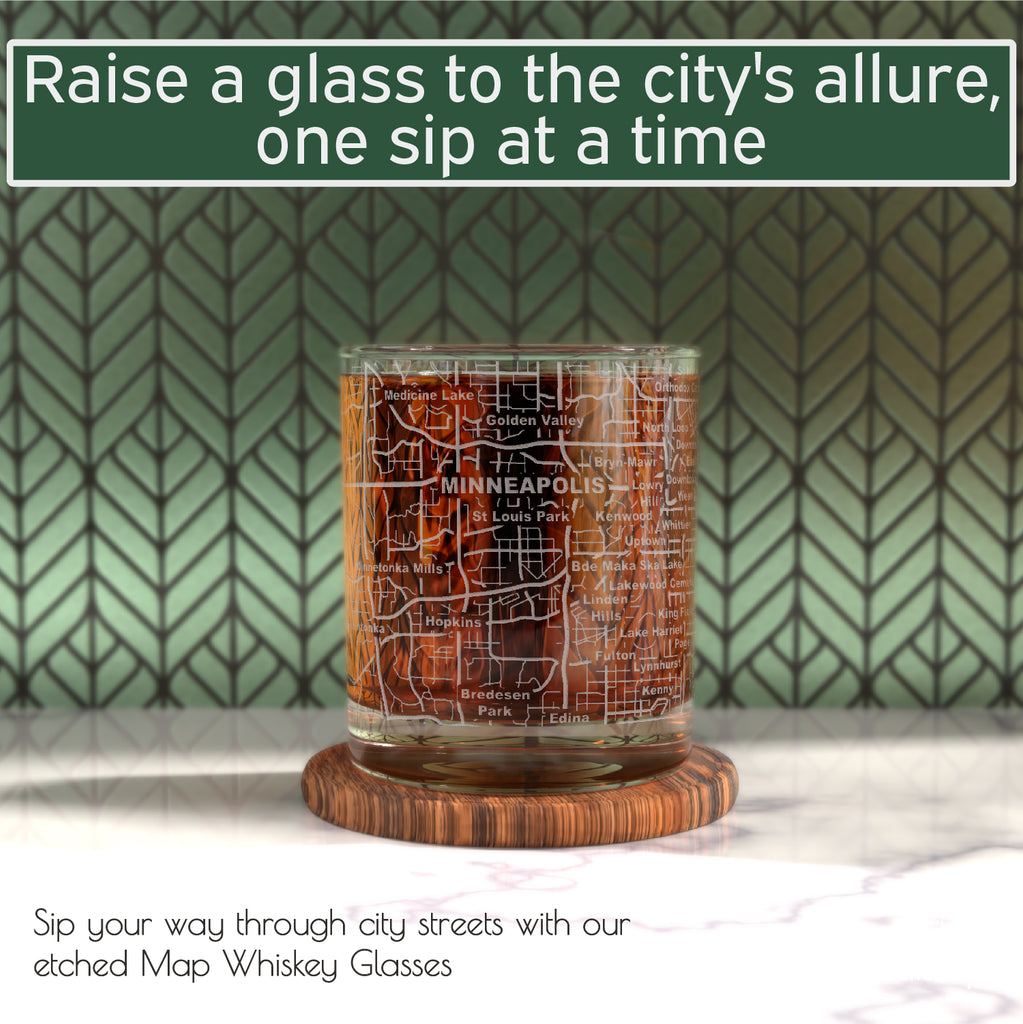 Minneapolis City Etched Street Grid Whiskey Glasses