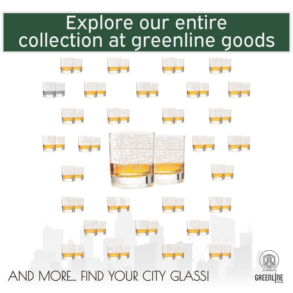 Minneapolis City Etched Street Grid Whiskey Glasses