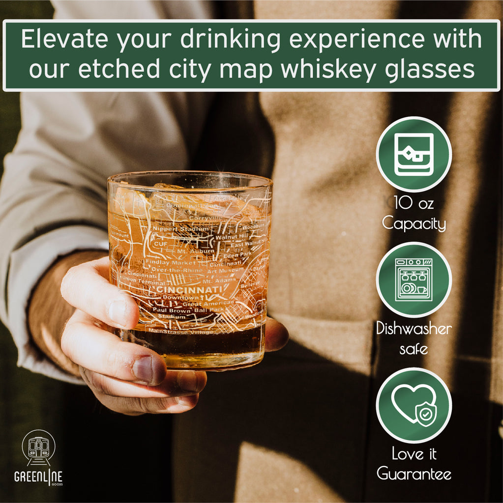 Cincinnati Etched Street Grid Whiskey Glasses