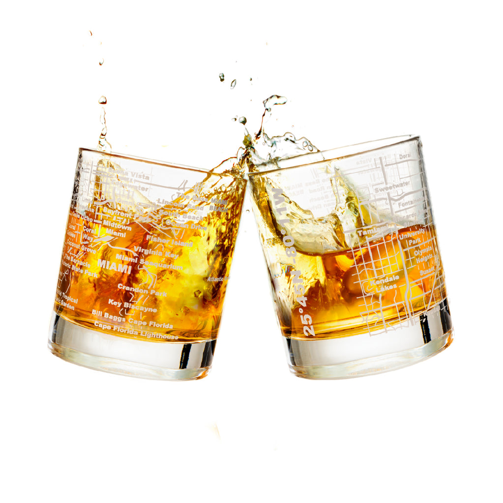 Miami City Etched Street Grid Whiskey Glasses