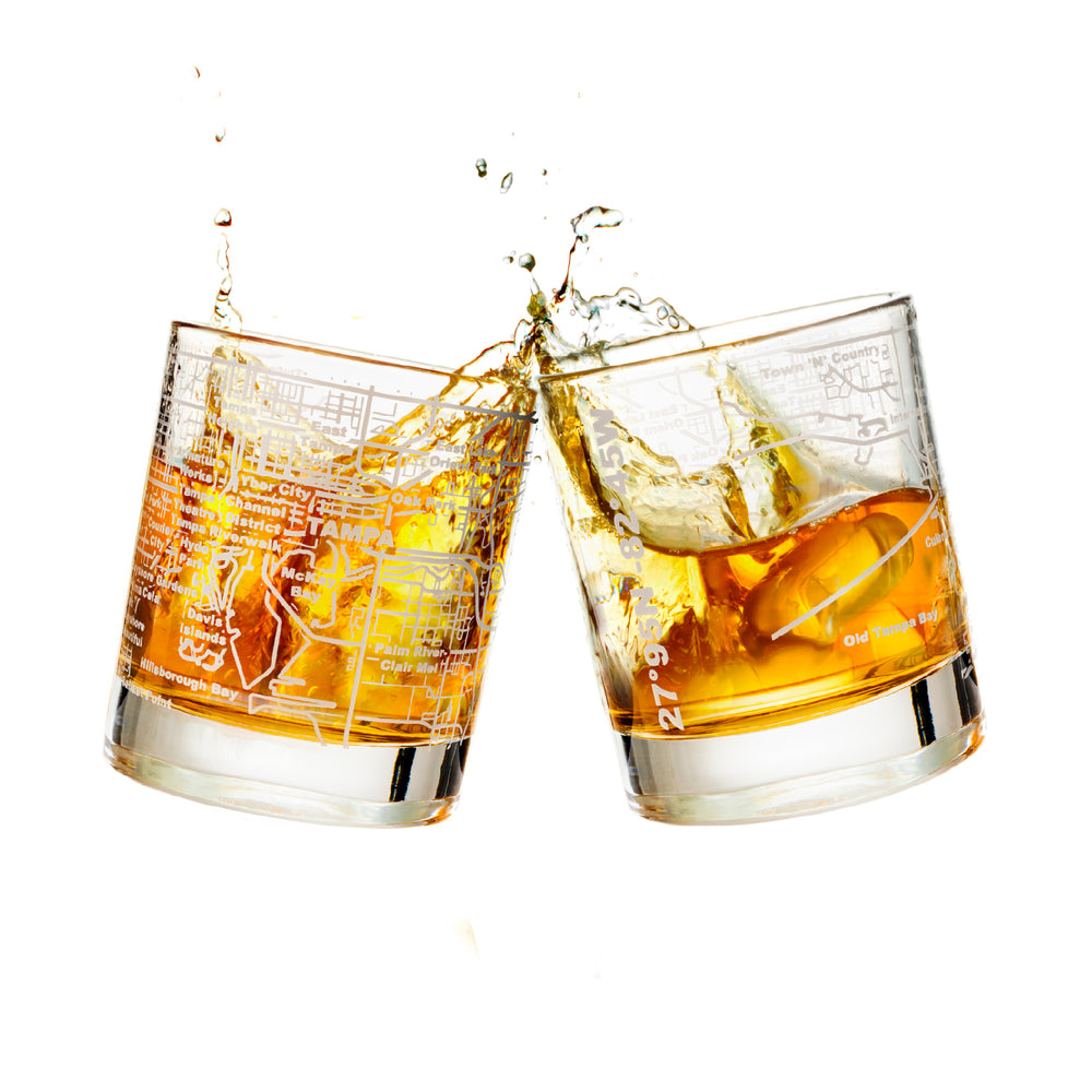 Tampa Etched Street Grid Whiskey Glasses