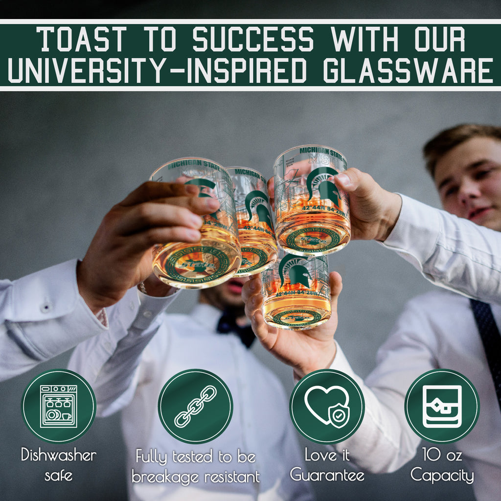 Michigan State University Whiskey Glass Set (2 Low Ball Glasses)