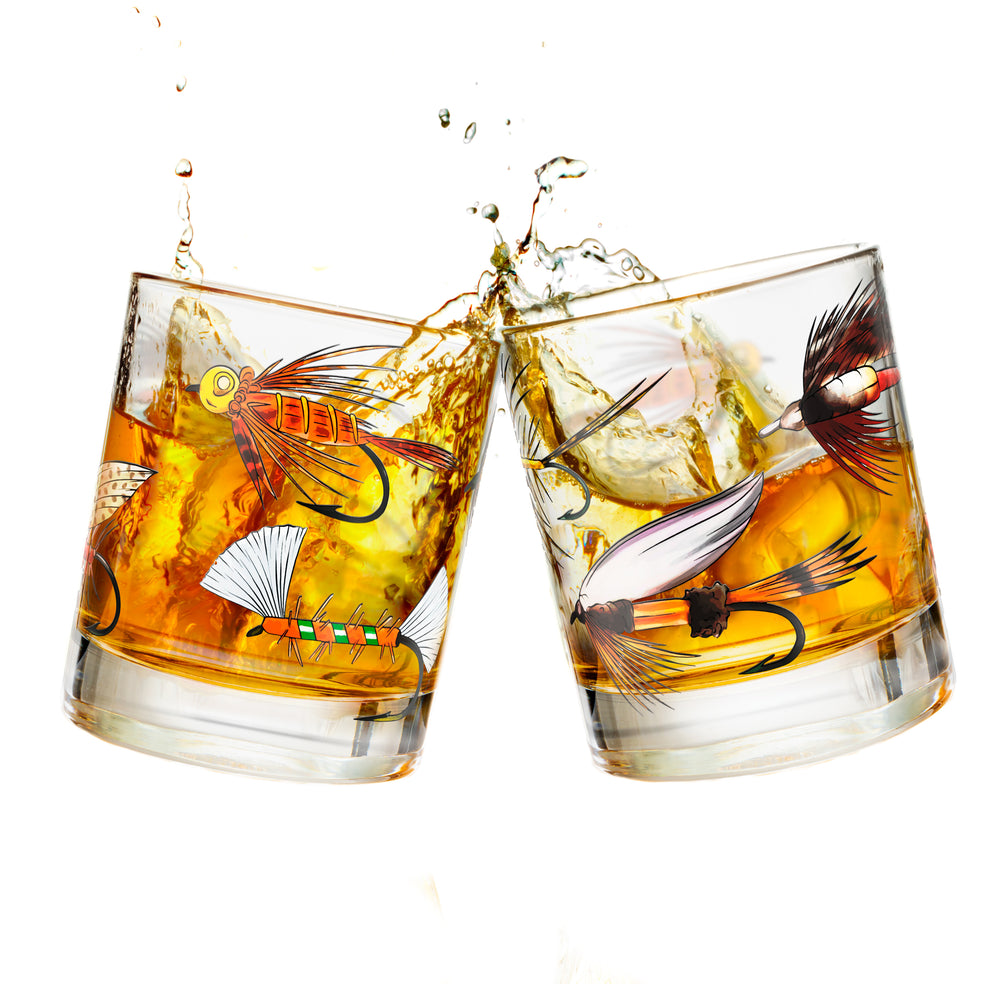 Fly Fishing Lures Whiskey Glass Set