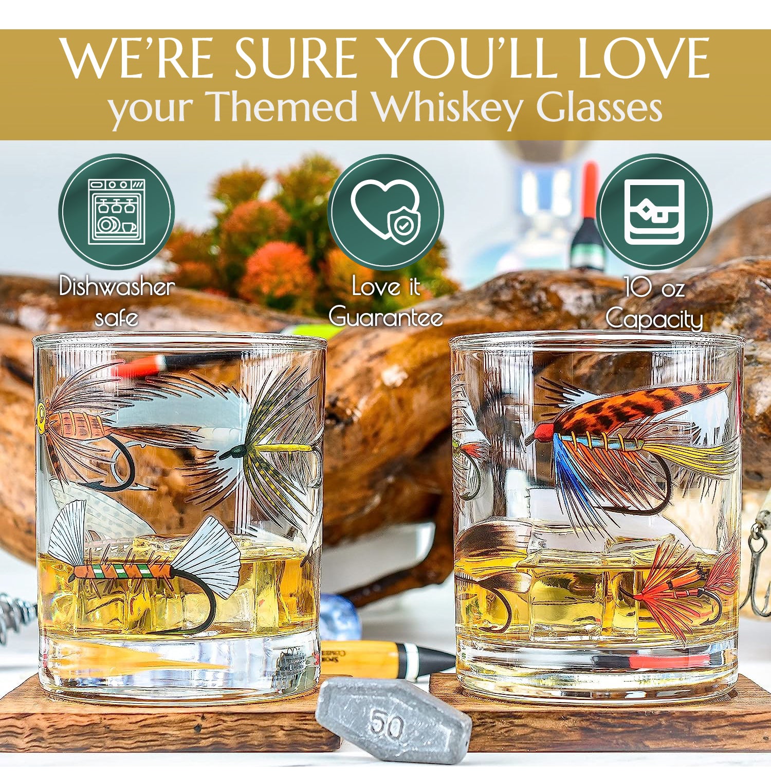  Fly Fishing - Whiskey Rocks Glass - Unique Flyfishing Themed  Gifts for Fishermen - 10.25 Ounce : Handmade Products