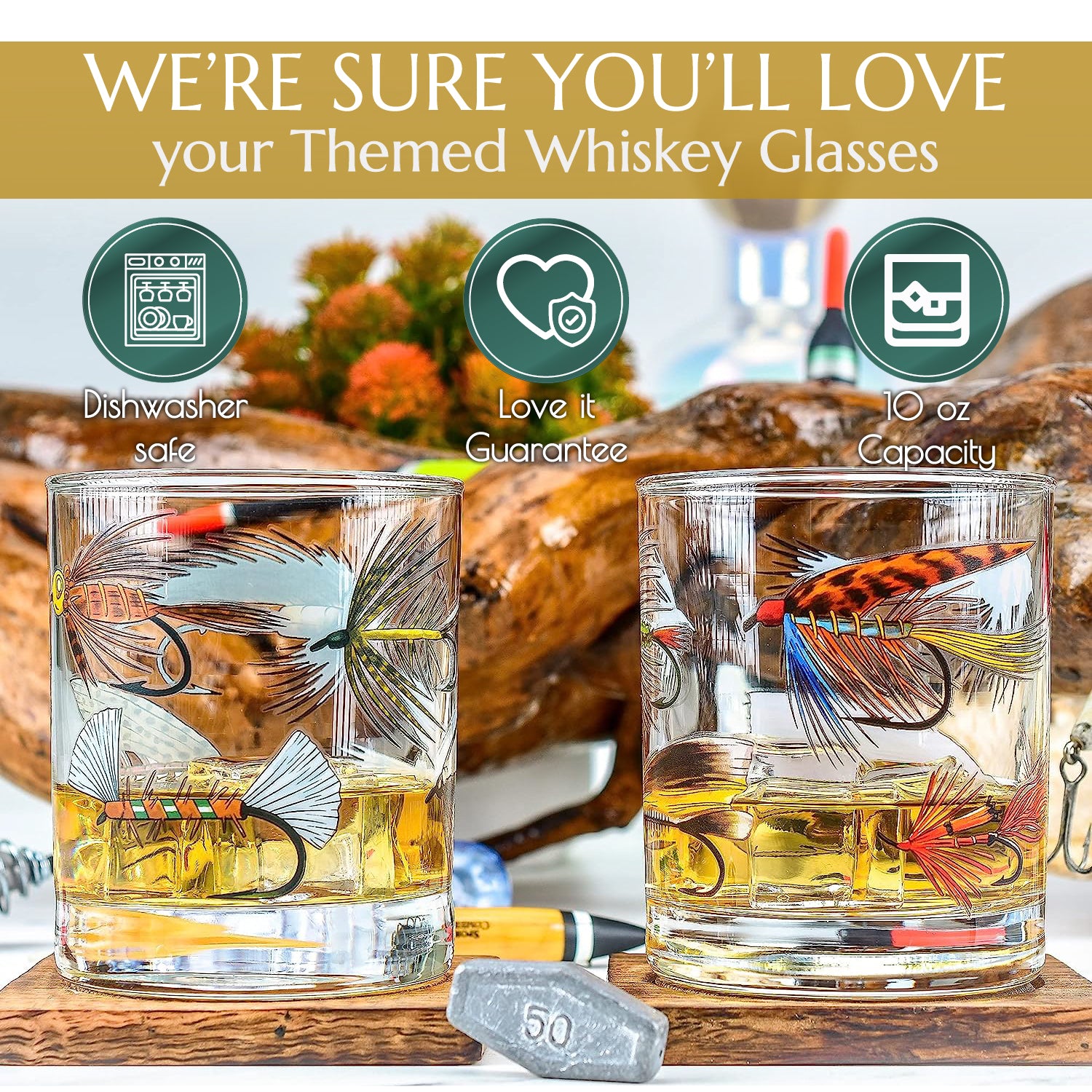 dllack lure fishing glasses Fly Fishing Lures Whiskey Glass Set