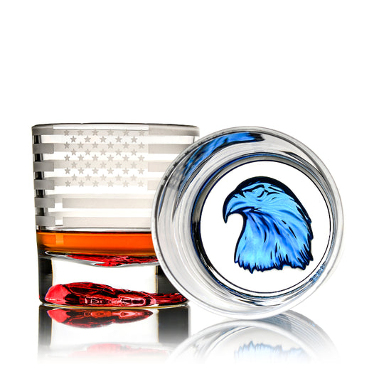 Eagle Whiskey Glasses With Etched Flag