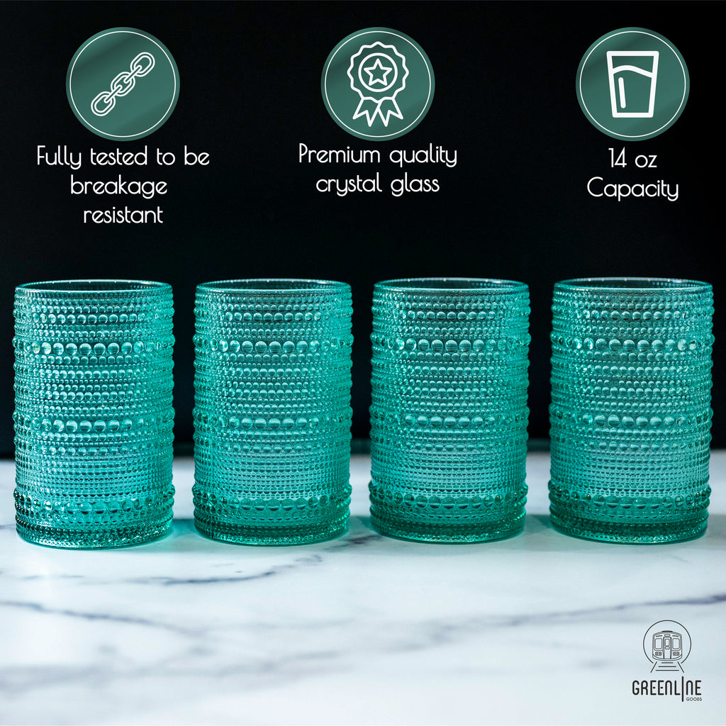 Hobnail Drinking Glasses - Green 14 oz ( Set of 4 )