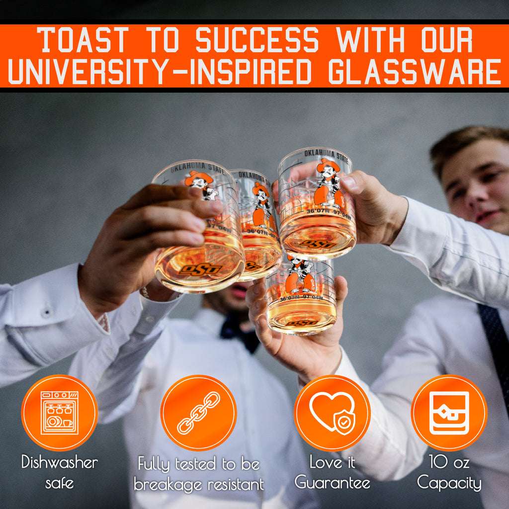 Oklahoma State University Whiskey Glass Set (2 Low Ball Glasses)