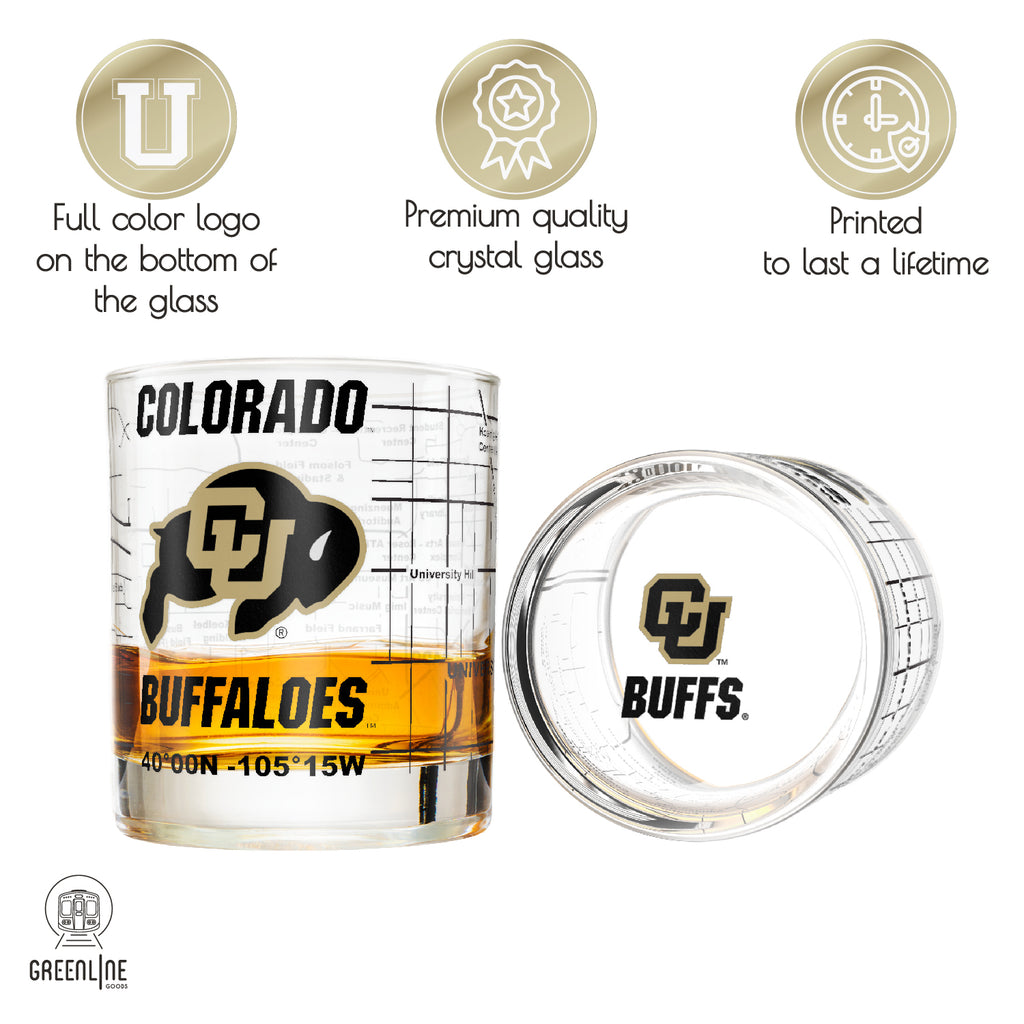 University of Colorado Whiskey Glass Set (2 Low Ball Glasses)