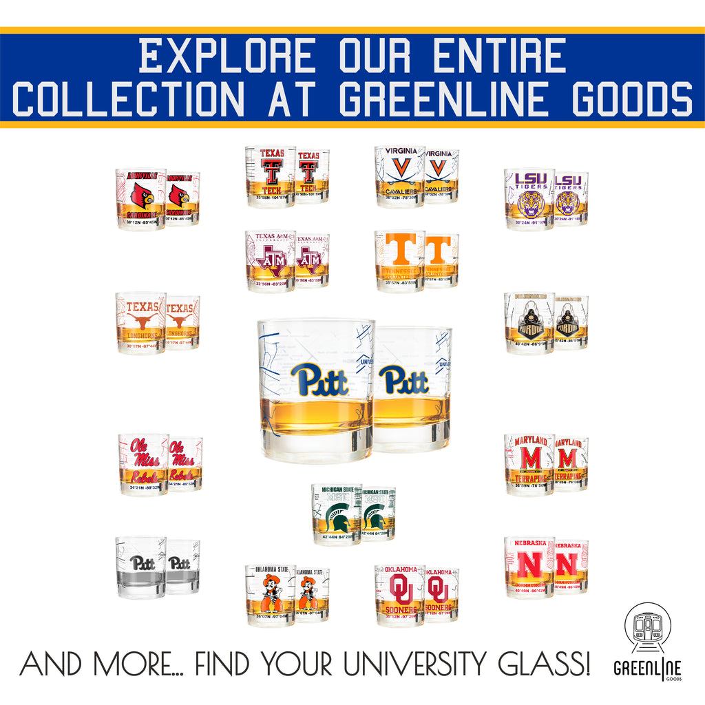 University Of Pittsburgh Whiskey Glass Set (2 Low Ball Glasses)