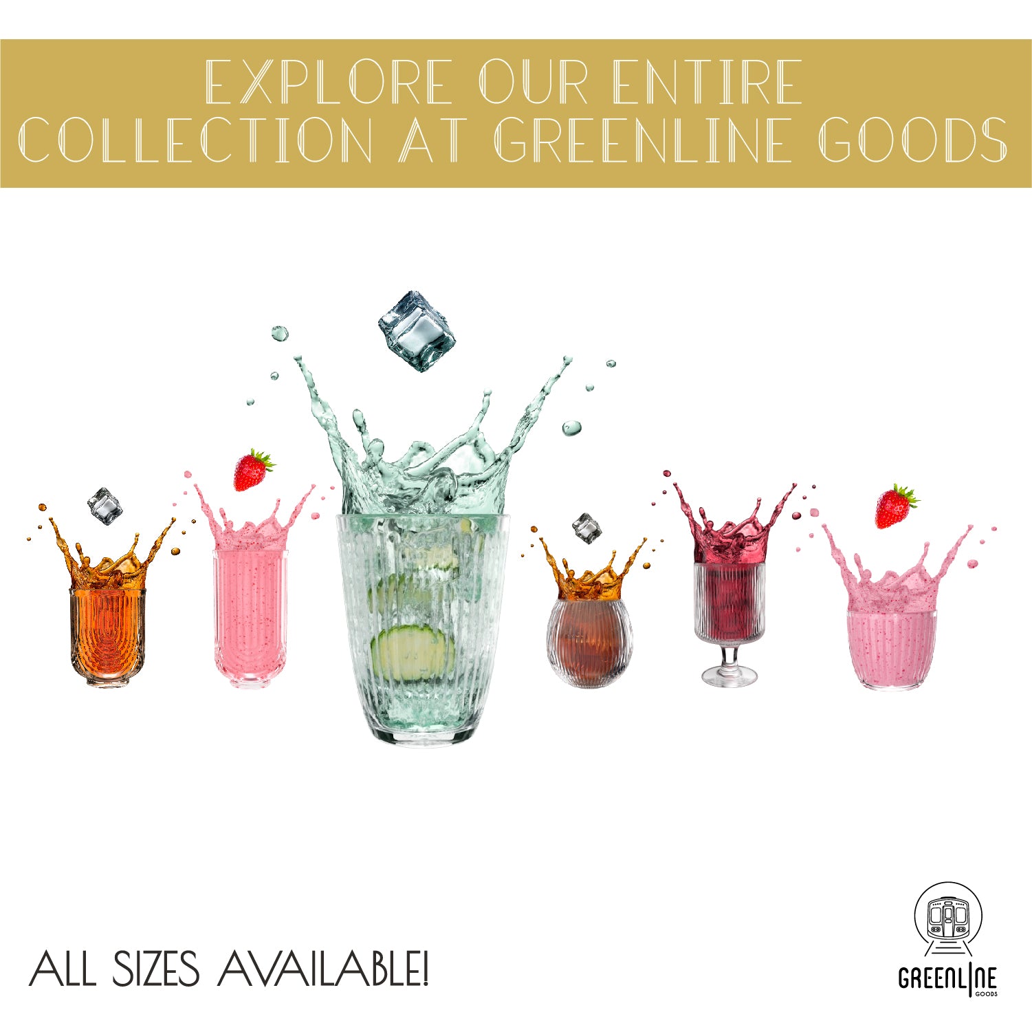 Art Deco Cocktail Glasses - Highball Ribbed Wave Glasses (Set of 4)