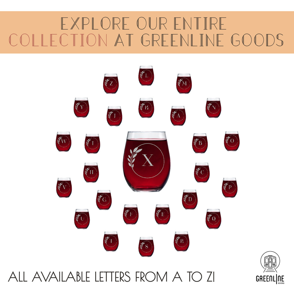 Letter X Monogram Art Deco Etched Wine Glasses - Set of 4