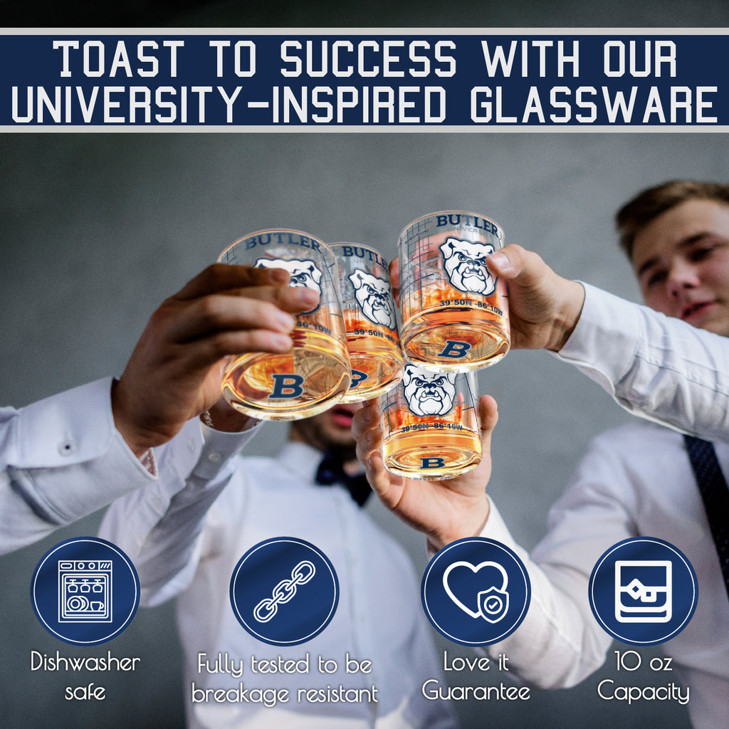 Butler University Whiskey Glass Set (2 Low Ball Glasses)