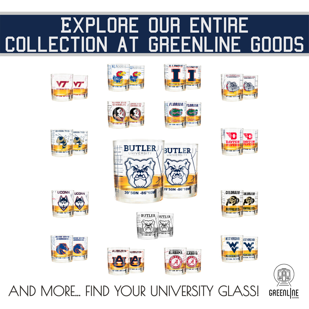 Butler University Whiskey Glass Set (2 Low Ball Glasses)