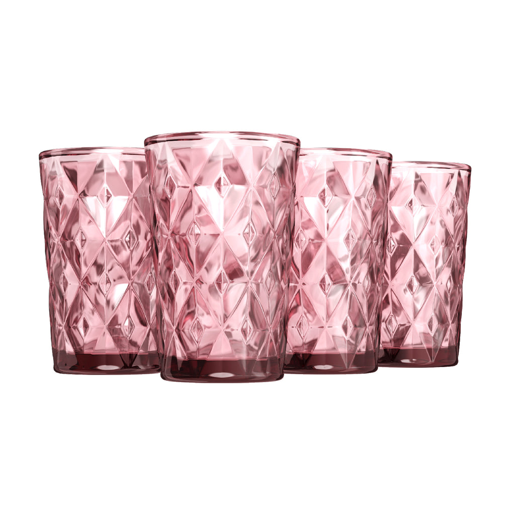 Diamond Highball Glasses 12 oz (Pink) - Set of 4