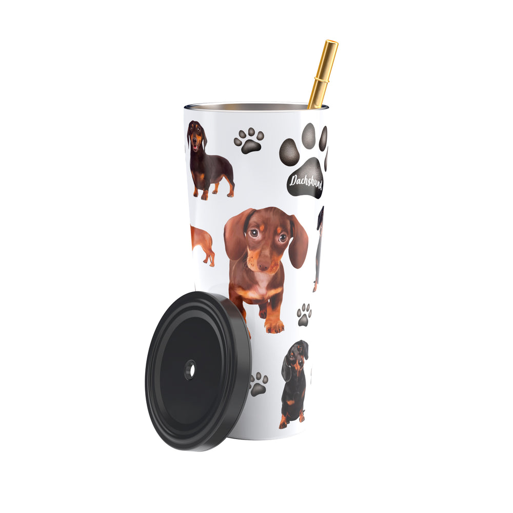 Dachshund Stainless Steel Tumbler with Gold Straw 750ml