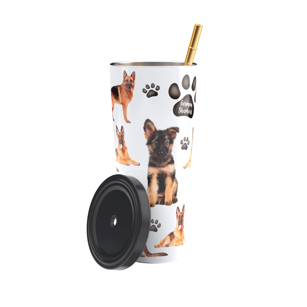 German Shepherd Stainless Steel Tumbler with Gold Straw 750ml