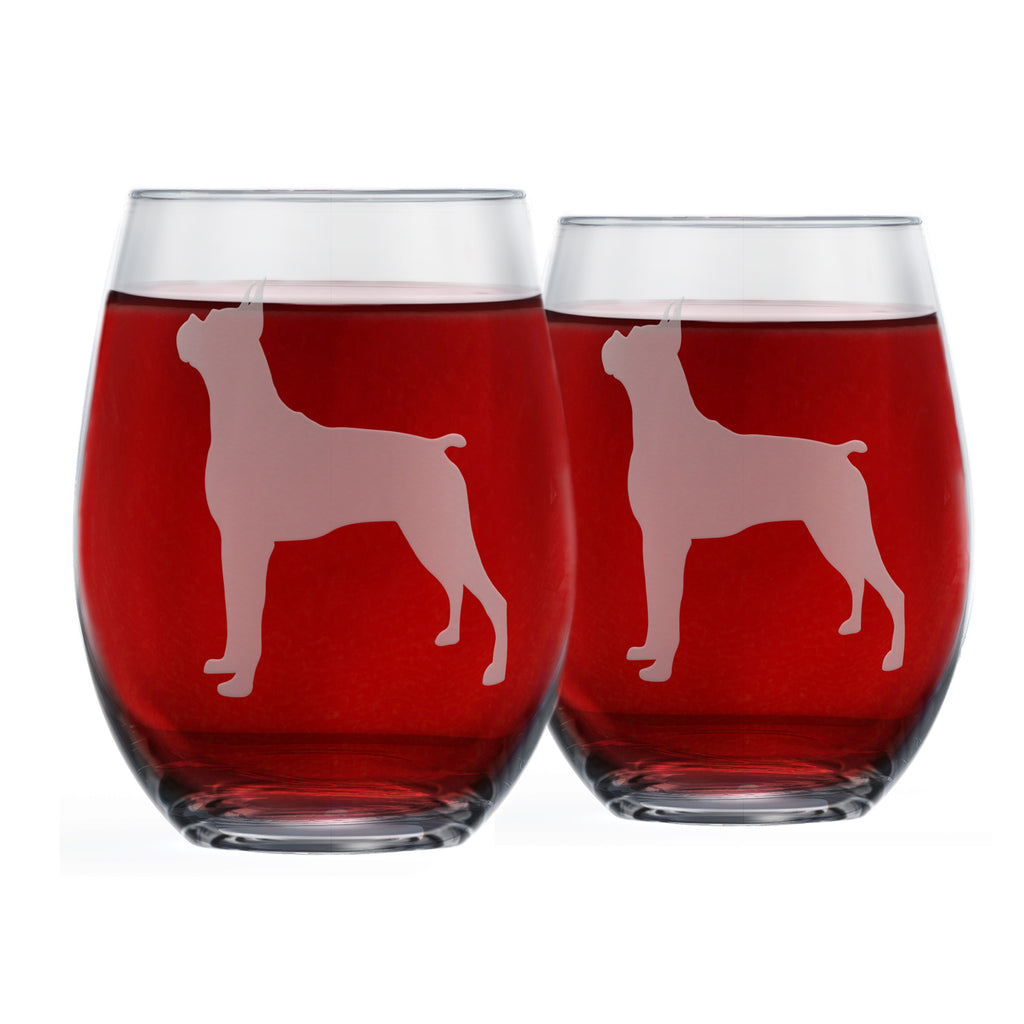 Boxer Etched Stemless Wine Glasses