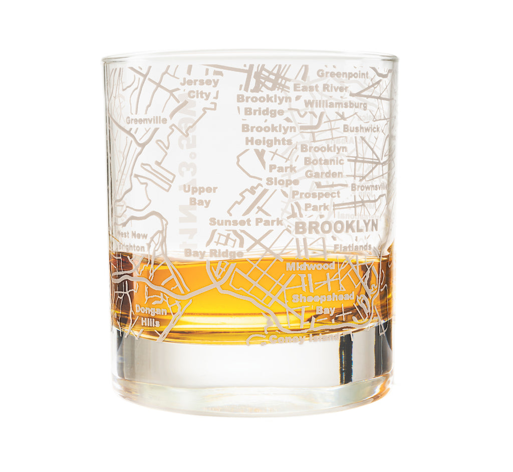 Brooklyn Etched Street Grid Whiskey Glasses
