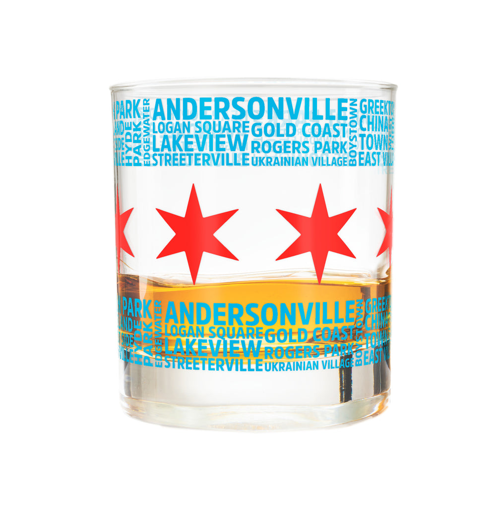 Chicago Flag & Neighborhoods Rocks Glasses