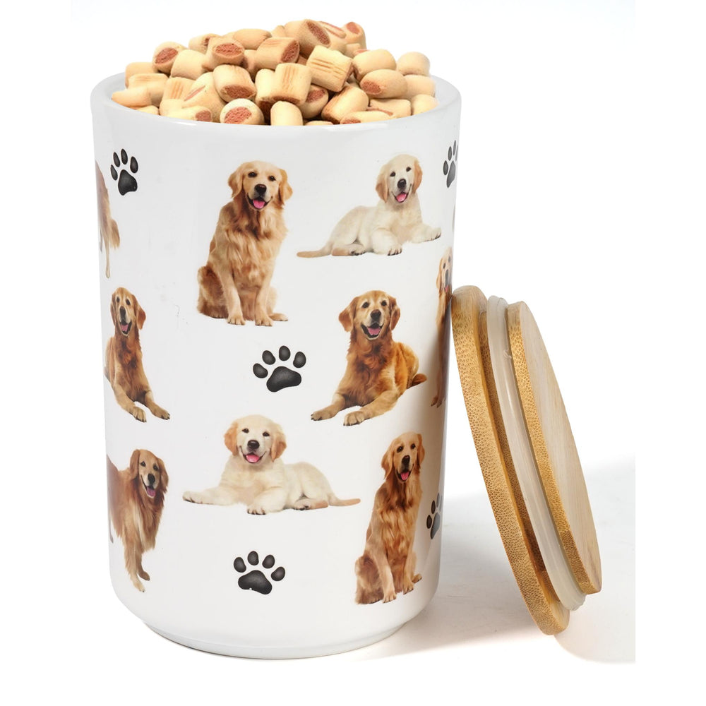 Golden Retriever Premium Airtight Ceramic Dog Treat Canister Jar Set with Lid