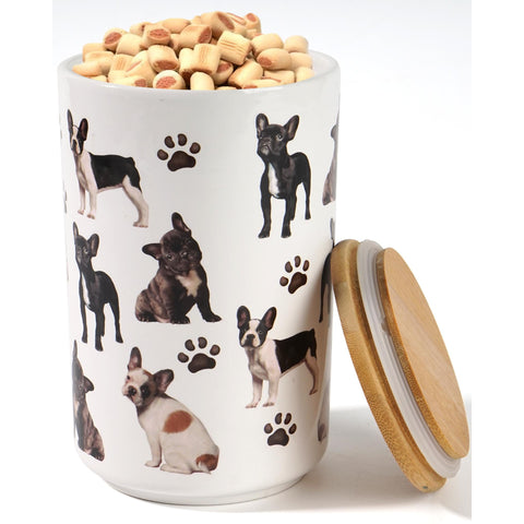 French Bulldog Premium Airtight Ceramic Dog Treat Canister Jar Set with Lid