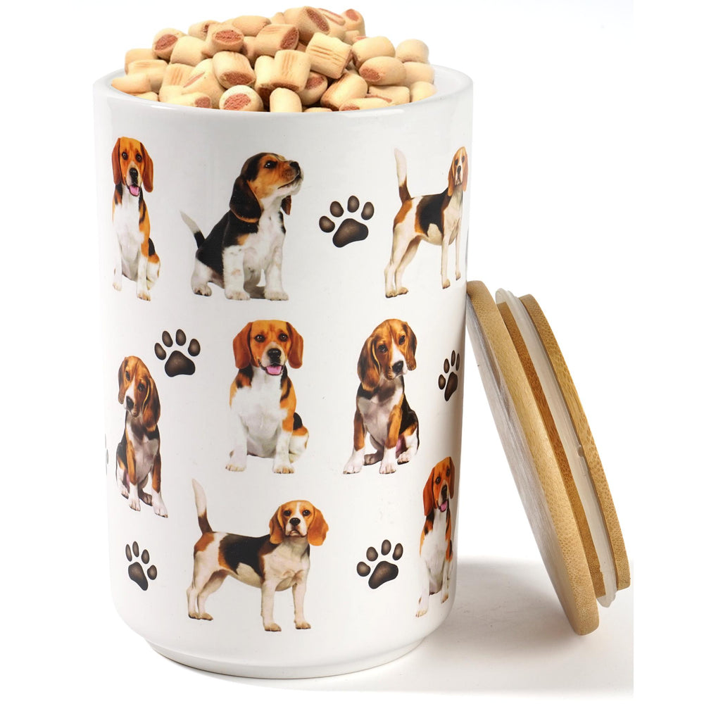 Beagle Premium Airtight Ceramic Dog Treat Canister Jar Set with Lid