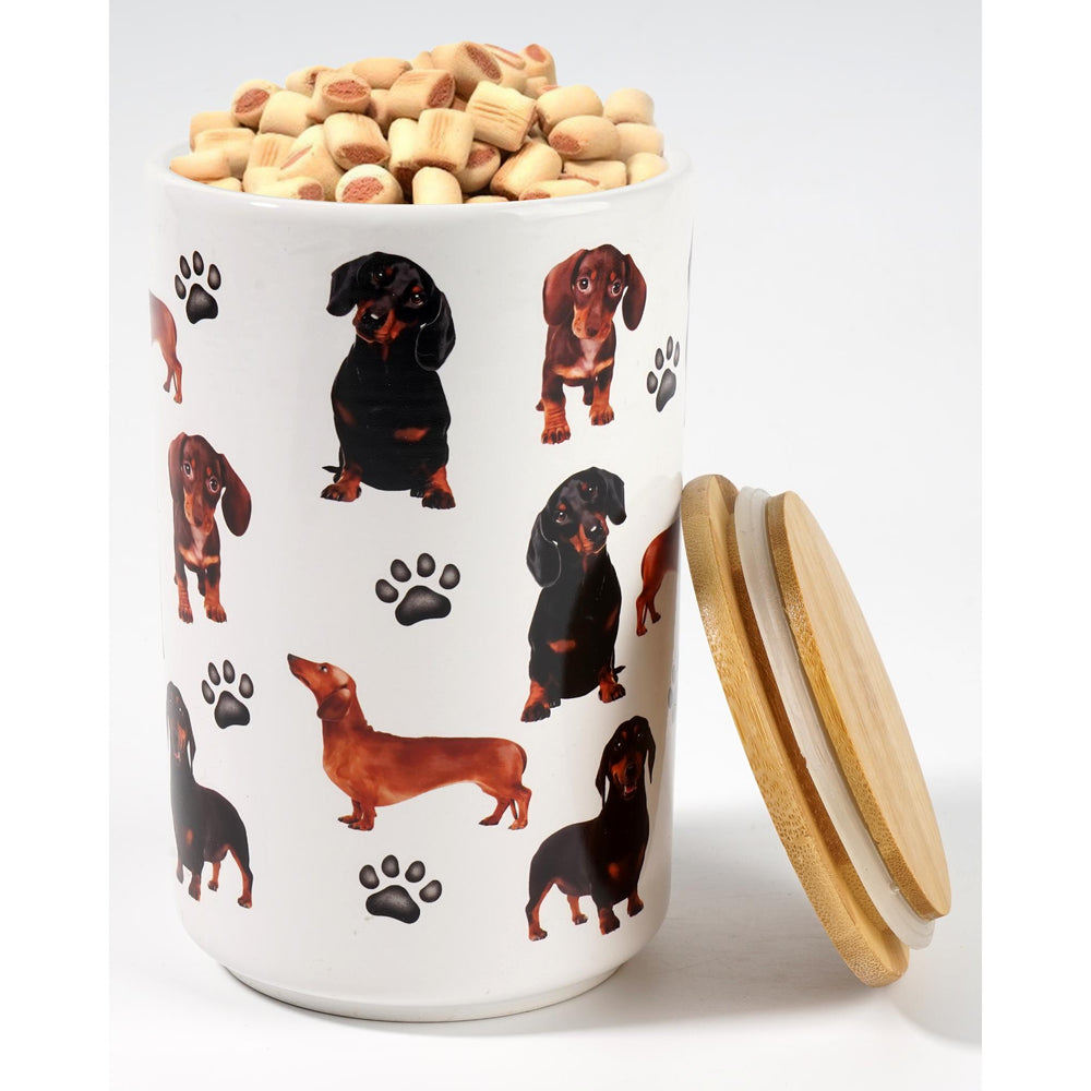 Dachshund Premium Airtight Ceramic Dog Treat Canister Jar Set with Lid