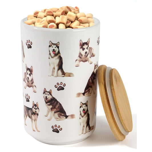 Husky Premium Airtight Ceramic Dog Treat Canister Jar Set with Lid