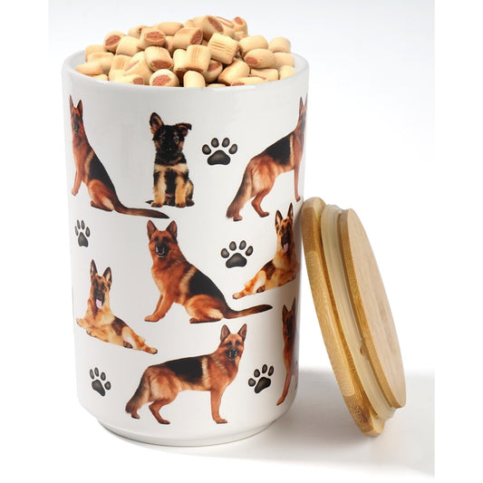German Shepherd Premium Airtight Ceramic Dog Treat Canister Jar Set with Lid