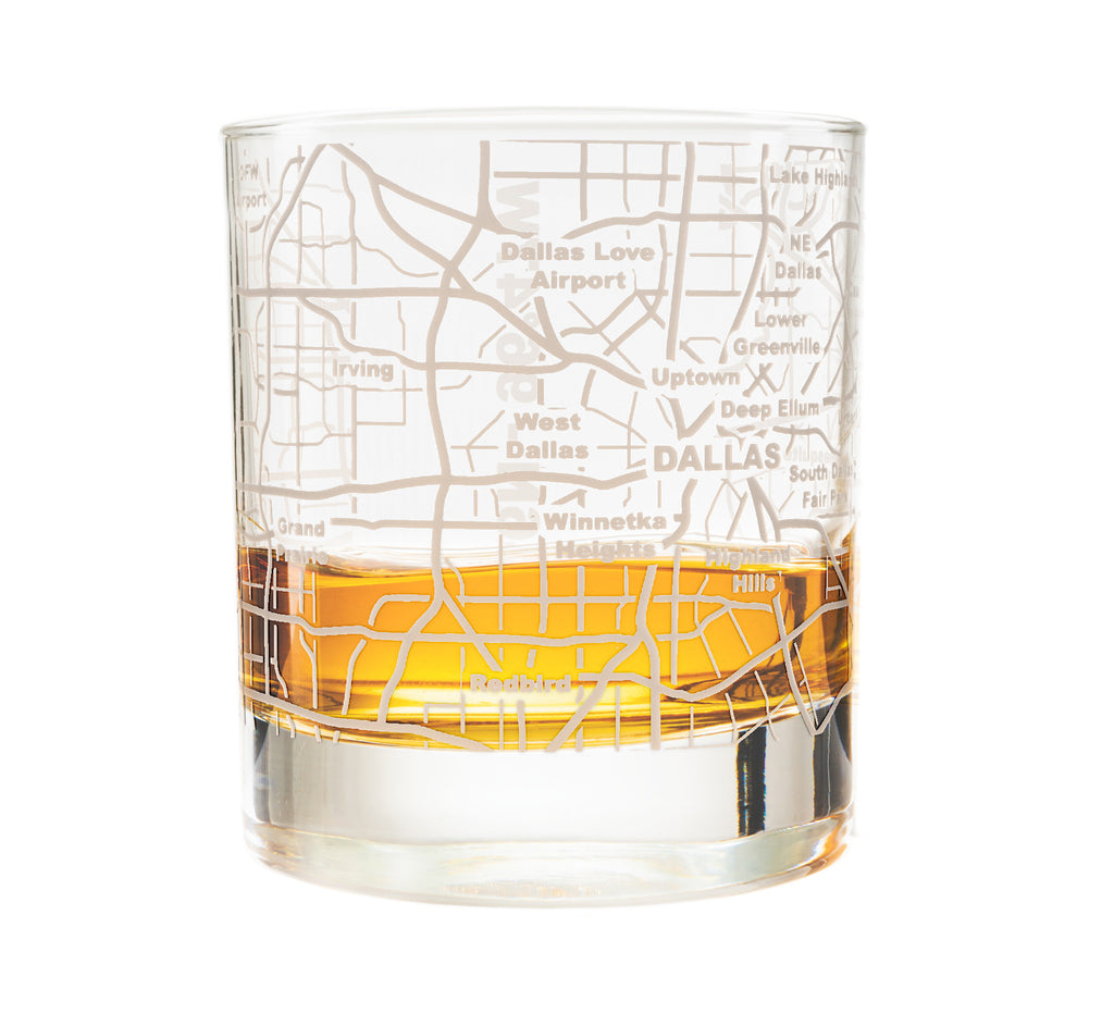 Dallas Etched Street Grid Whiskey Glasses