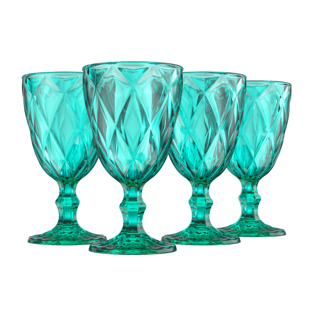 Diamond Goblet Glasses - Green (Set of 4)