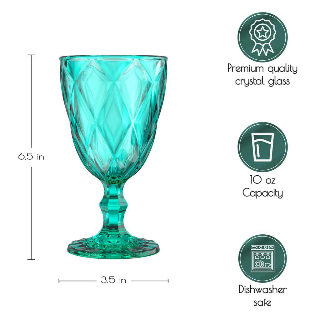 Diamond Goblet Glasses - Green (Set of 4)