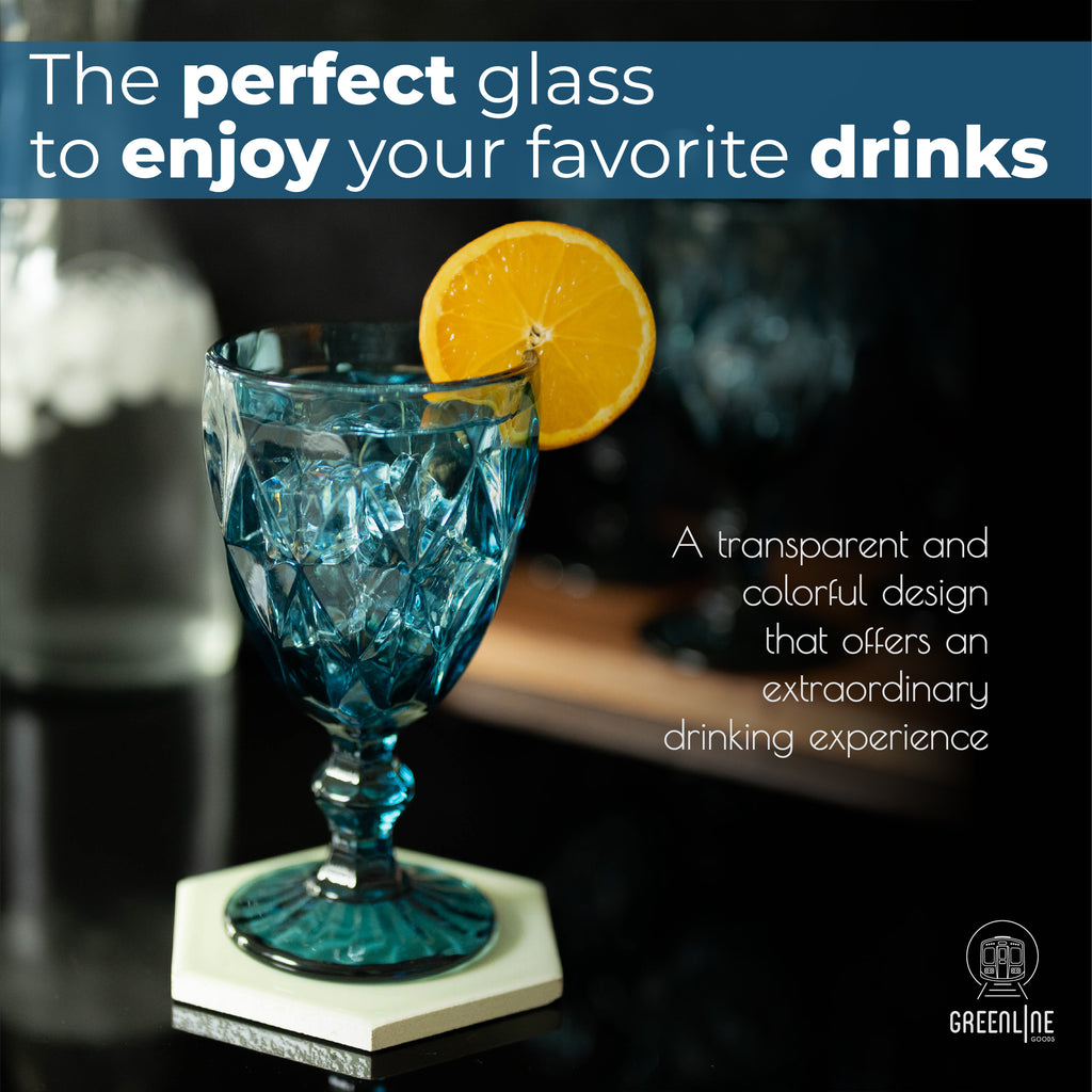 Diamond Goblet Glasses - Navy Blue (Set of 4)