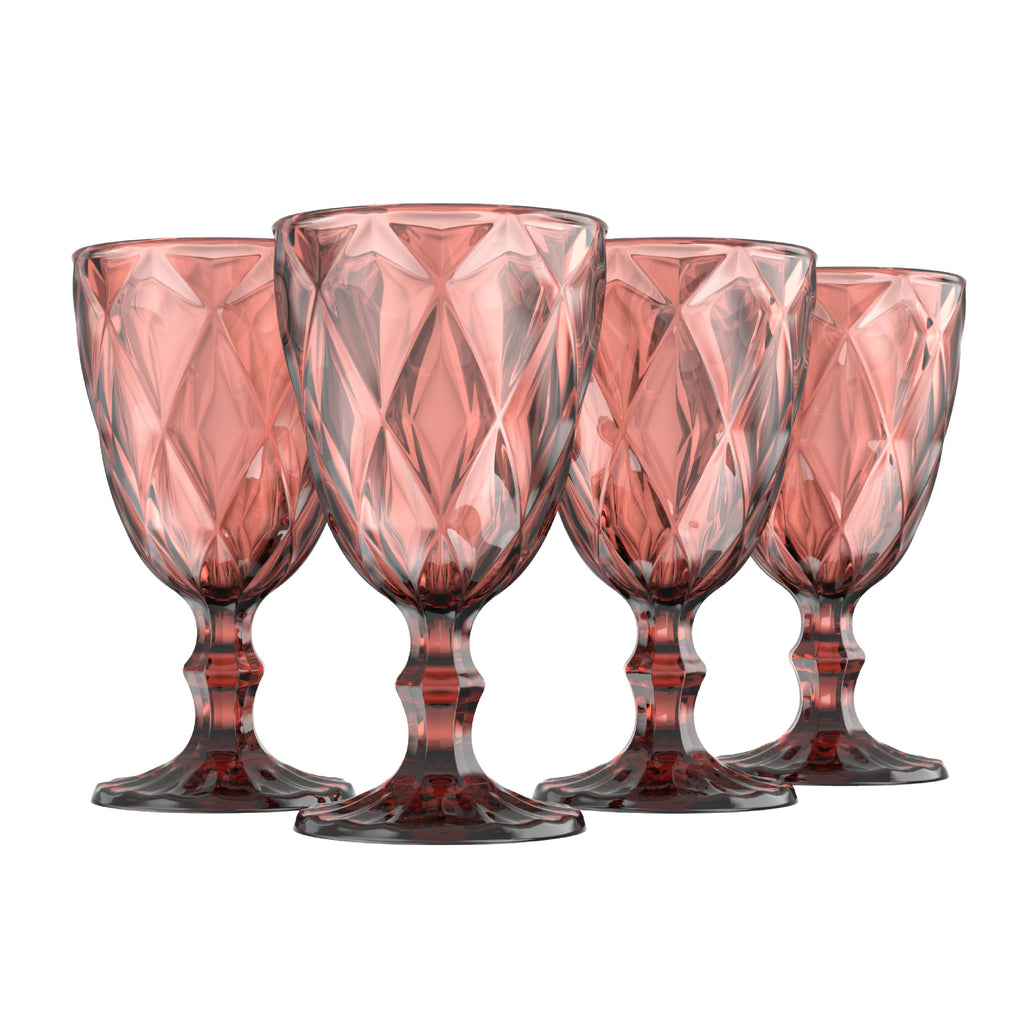 Diamond Goblet Glasses - Pink (Set of 4)