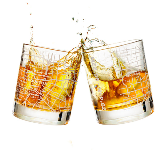Houston Etched Street Grid Whiskey Glasses