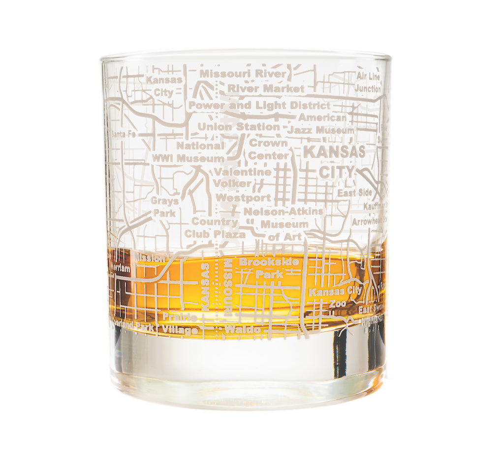 Kansas City Etched Street Grid Whiskey Glasses