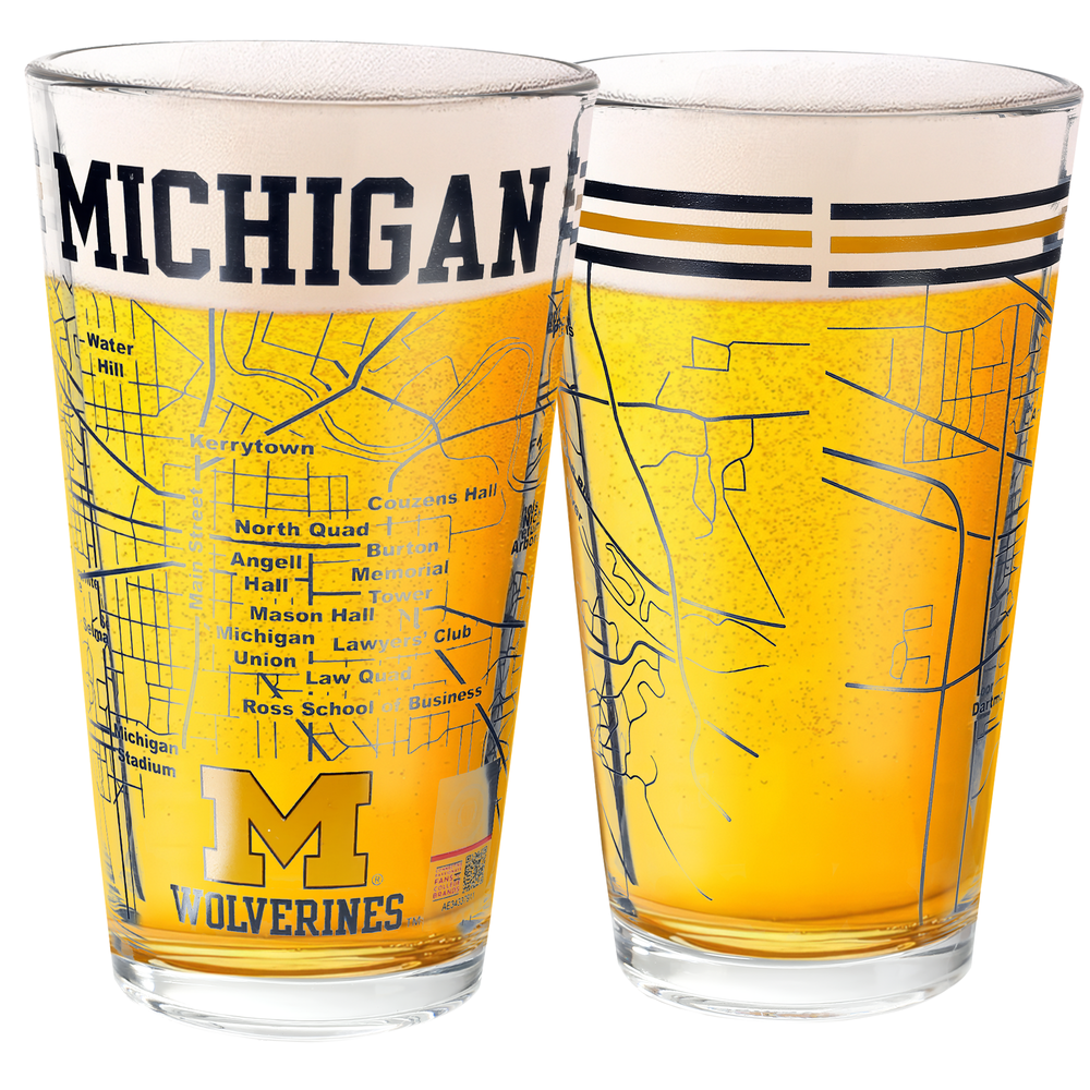 University of Michigan Pint Glasses - Contains Full Color MSU Logo & Campus Map - MSU Spartans (Set of 2)