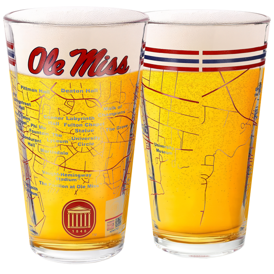 University of Mississippi Pint Glasses - Ole Miss Logo & Campus Map - Ole Miss Rebels Gift College Gift Idea Grads and Alumni (Set of 2)
