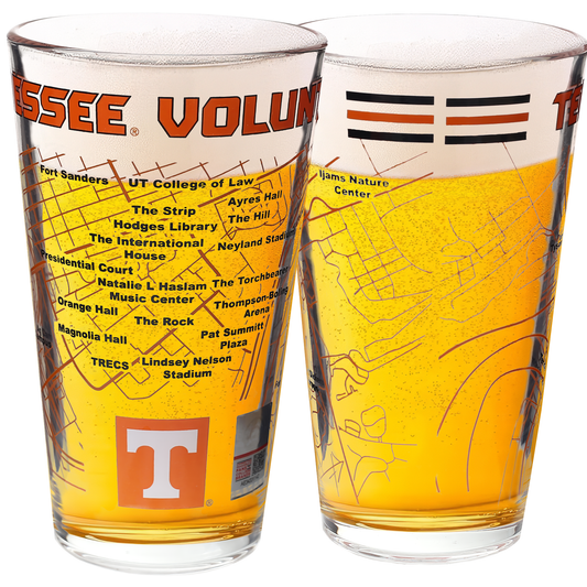 University of Tennessee Pint Glasses Full Color Tennessee Volunteers Logo & Campus Map Volunteers Gift College Grads and Alumni (Set of 2)