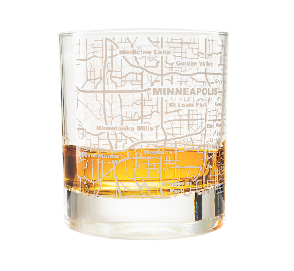 Minneapolis City Etched Street Grid Whiskey Glasses