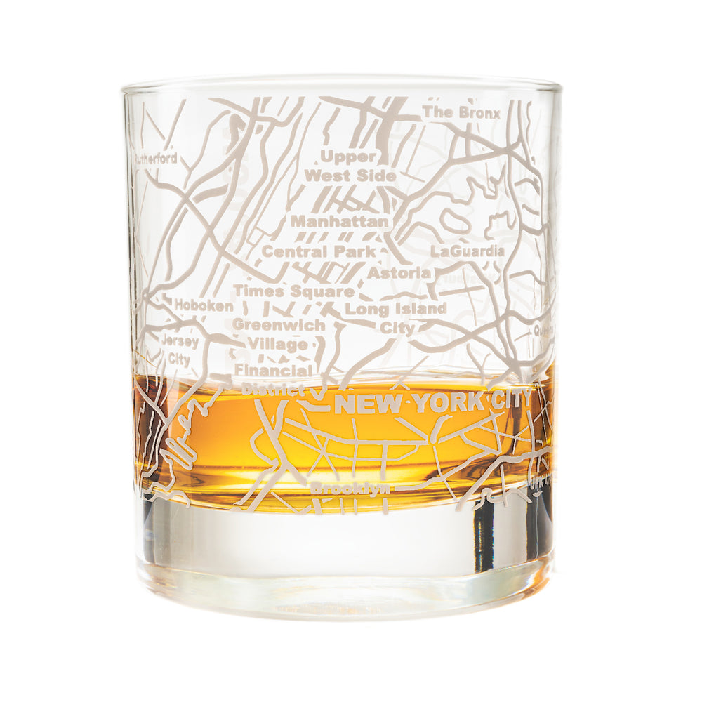 New York City Etched Street Grid Whiskey Glasses